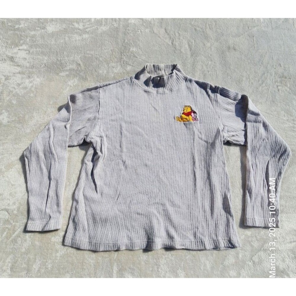 Disney Store Size L Mock Neck Beige 100% Cotton Long Sleeve Pullover Pooh Piglet
